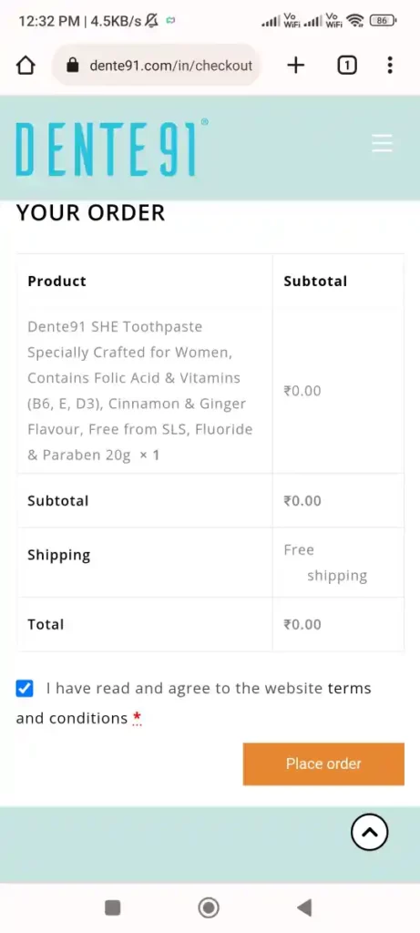 Dente91 Toothpaste sample place order