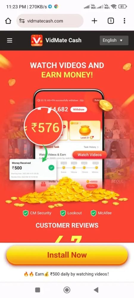 vidmate cash apk Download it Over Your Android Phone