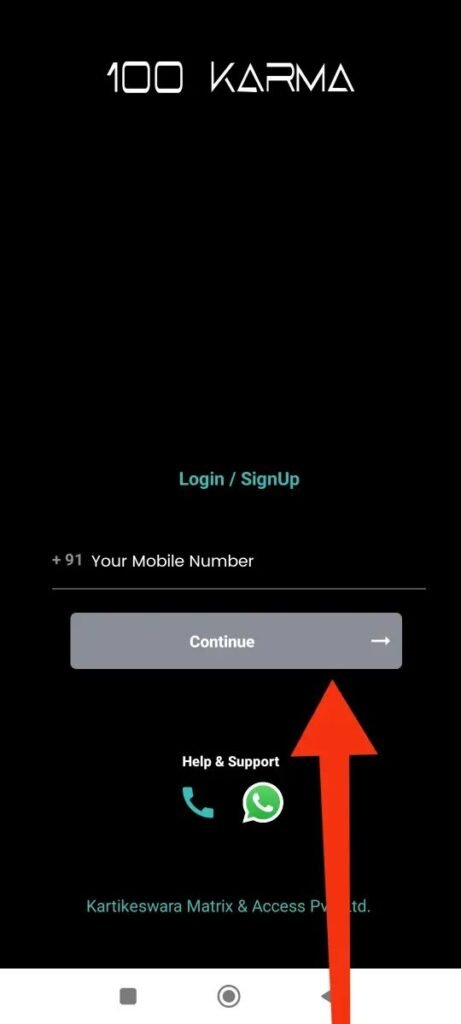 app karma 100 Enter Your Phone Number