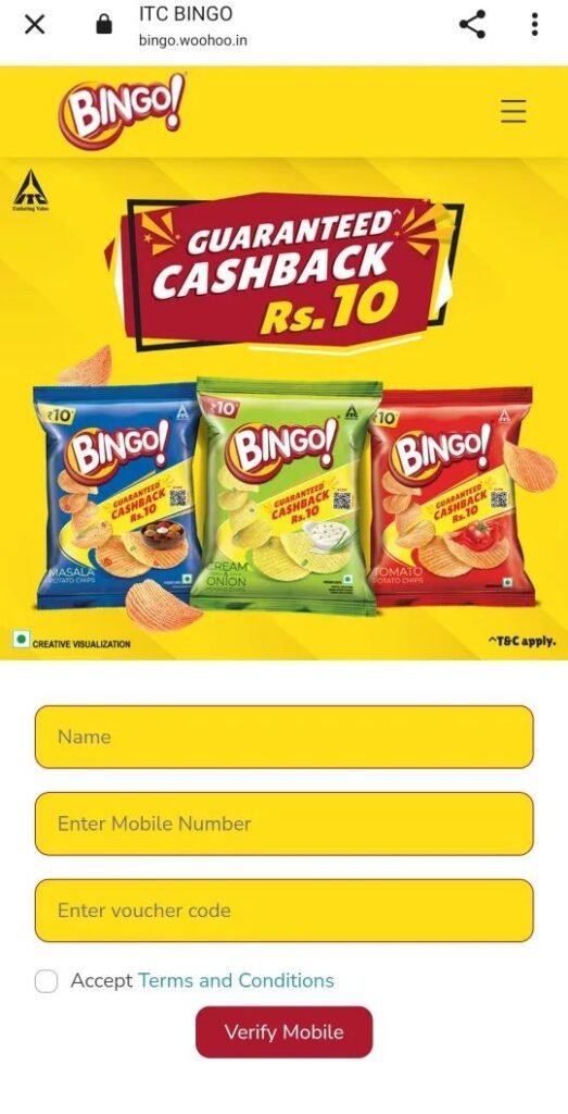 Buy ITC Bingo Potato Chips Consumer Promotions Pack to Claim the Cashback